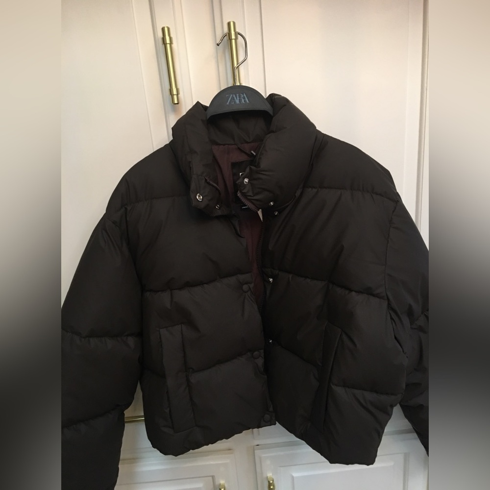 NWT (Defect) Zara Brown Puffer Cropped Coat-Medium